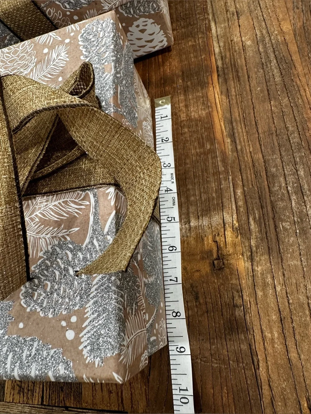 Rustic Brown & Silver Gift Boxes with Brown Ribbon - Home Party Supplies